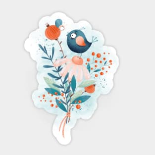 Flowers, bird and bug Sticker